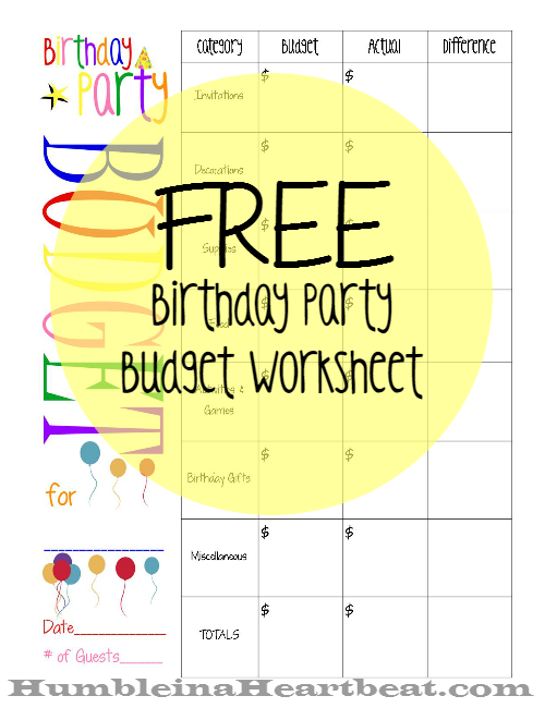 Free Printable Birthday Party Budget Worksheet - Great for sticking to a budget for your child's party!