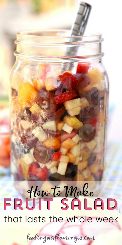 Few things in life are better than having healthy food ready when you need it most. That’s why fruit salad in a jar is so genius. Keep a jar of fruit salad in the fridge at all times and your family will have no option but to eat it! #prepahead #fruitsalad #masonjar