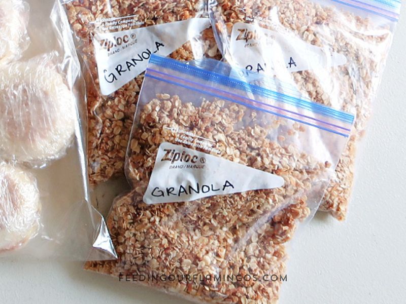 Granola is so great to have on hand. Just make a large batch and package it into freezer bags for when you want yogurt parfaits or homemade cereal!