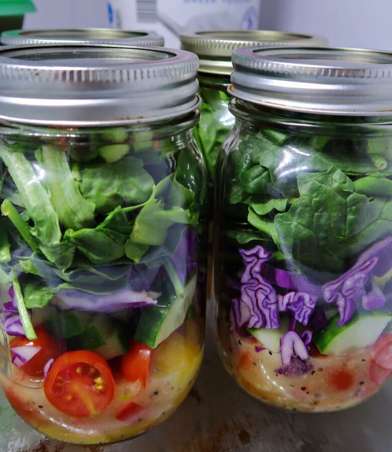 Set aside a little time to throw together these fabulous all veggie salad jars and you will not be disappointed!